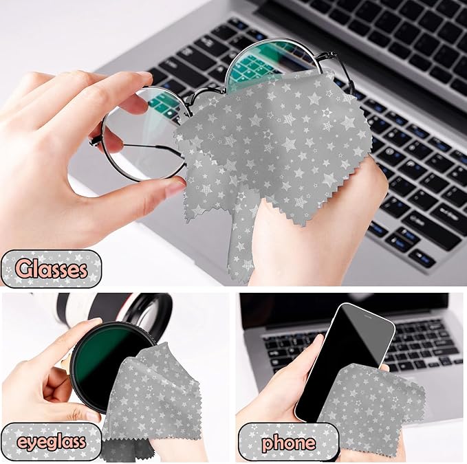 6 PCS Glasses Cleaning Cloth Eyeglass Cleaning Cloth Lens Eyeglasses Microfiber Cute Aesthetic Cloth for Unisex Women Girls Reusable Phone Screens Camera Multi-Patterns(6.3"x6.3")-Sun Moon Star
