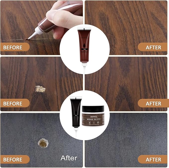 DEWEL Wood Furniture Repair Kit, 31 Pcs Scratch Repair Wood Filler, Wax Sticks with Wood Putty for Wood Floors, Scratches, Cracks, Hole, Laminate, Table, Bedposts
