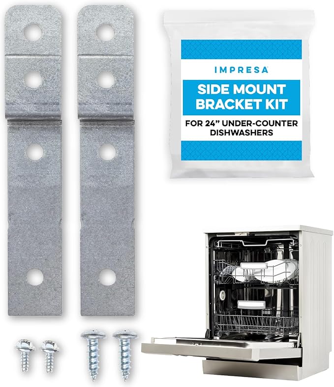 Impresa Dishwasher Side Mount Bracket Kit - Compare to DWBRACKIT1 - Silver Galvanized Steel - Compatible with Frigidaire & Electrolux Models - 2 Brackets & 4 Screws for Stone Countertops