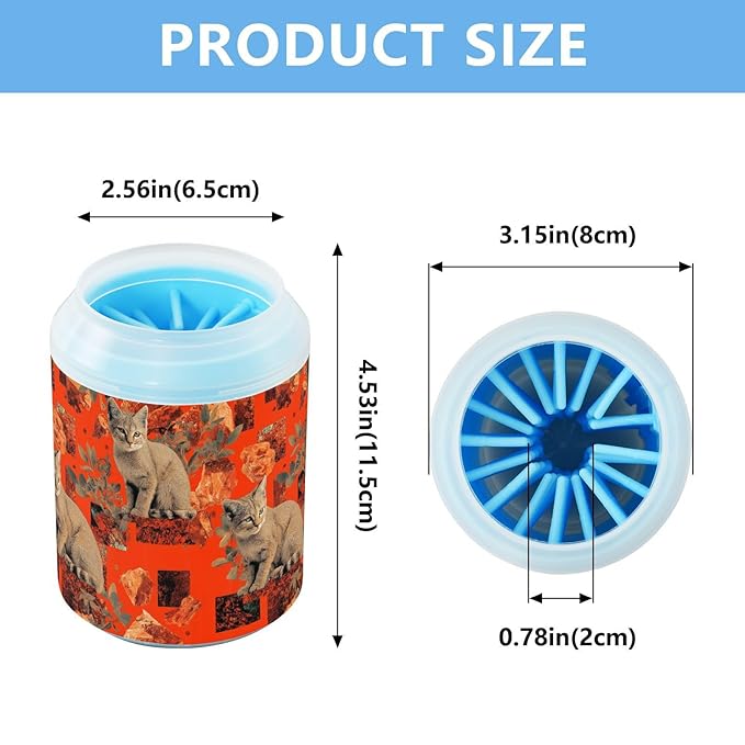 Dog Paw Cleaner Cups for Dogs Pet Foot Washer Paw Scrubber for Medium Small Large Dogs Cats Cleaning Cup Orange Cats Crystals Leaves