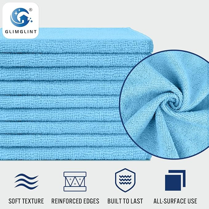 GLIMGLINT Blue Microfiber Cleaning Cloth,150PK Reusable Cleaning Rags,Highly Absorbent Shop Rags Bulk,All-Purpose Car Cleaning Towels for TV Screen,Kitchen,Bathroom,Restaurant,Garage, 14"X12"