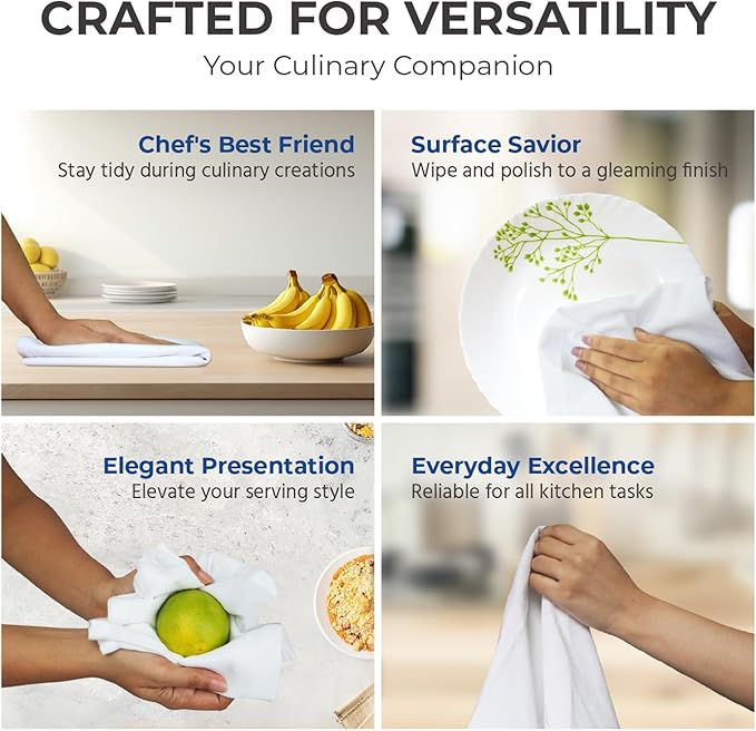 THREAD SPREAD 100% Cotton Dish Cloths - Flour Sack Kitchen Towels - Cotton Blank Towel - Thick Absorbent Quick Dry, Machine Washable - Cleaning & Drying - 28"x28" - Pack of 12, White