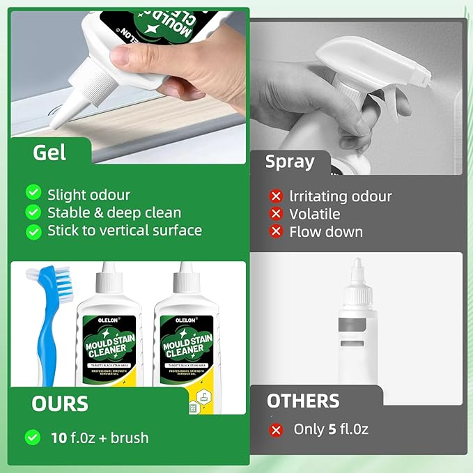 2 Pack Mold Stain Remover Gel Grout Cleaner for Washing Machine Cleaner Shower Bathroom Seal and Grout Stain Remover with Brush