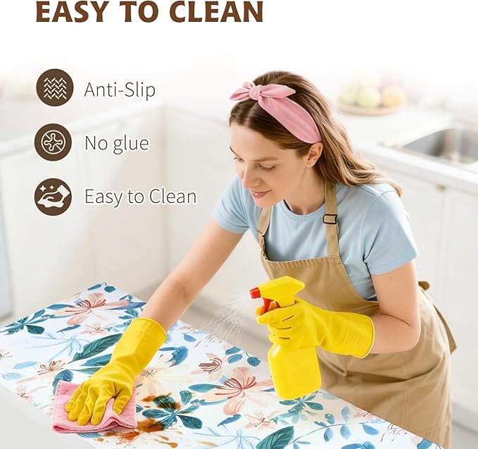 Shelf Liners for Kitchen Cabinets 12in x 20FT, Non Adhesive Drawer Liner Colored Flowers Thickened Shelf Liner Non-Slip Easy to Clean for Tool Box Refrigerator with Knife and Tape Measure