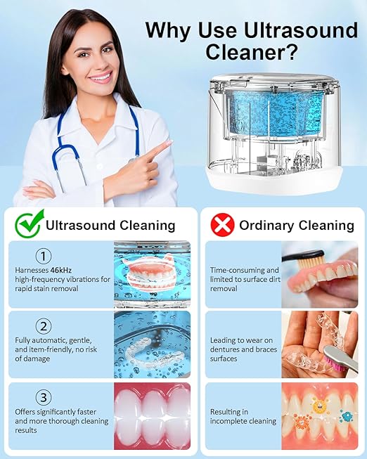 BCOM Retainer Cleaner,Jewelry Cleaner Ultrasonic Machine 46kHz, Jewelry&Retainer Cleaner 2-in-1 Professional Portable Dental Jewelry Pod Deep Clean forJewelry,Retainer,Mouth Guard, Ring New Year Gift