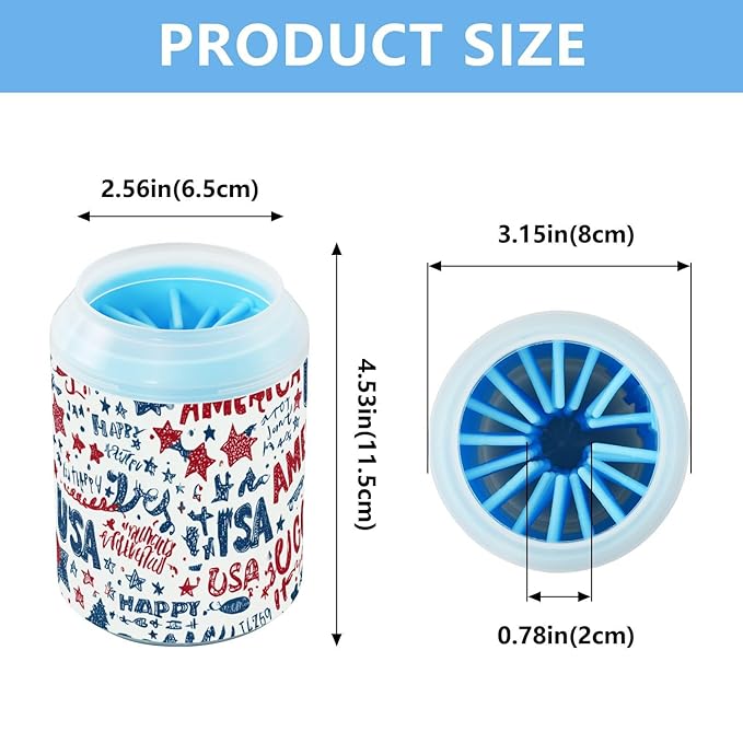 Dog Paw Cleaner Cups for Dogs Pet Foot Washer Paw Scrubber for Small Medium Large Dogs Cats Cleaning Cup Vibrant Patriotic Stars Independence Day