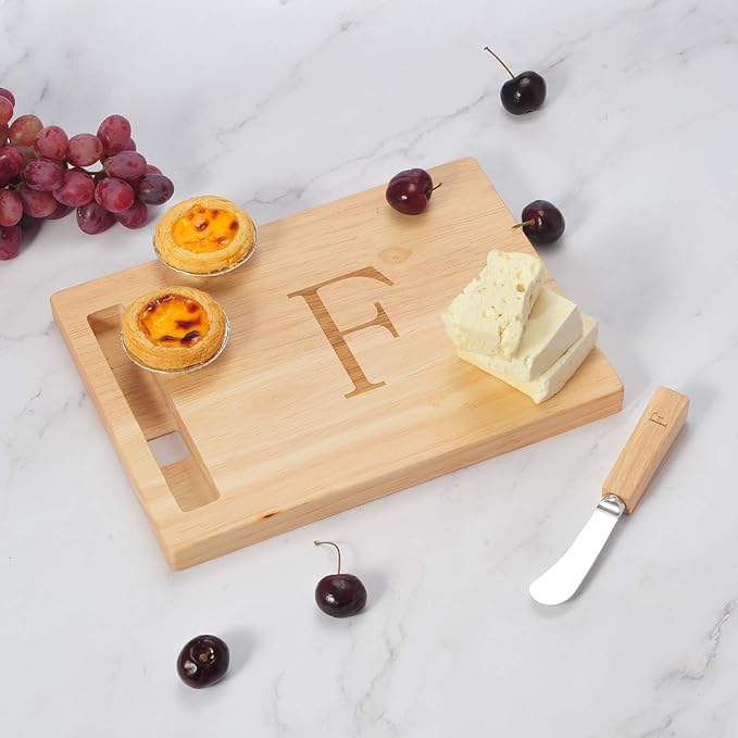 Miicol Wood Charcuterie Board, Monogram Cheese Board 10 Inch, Personalized Initial Cutting Board with Spreader, Unique Housewarming Gift, Ideal for Kitchen, Home, Letter F