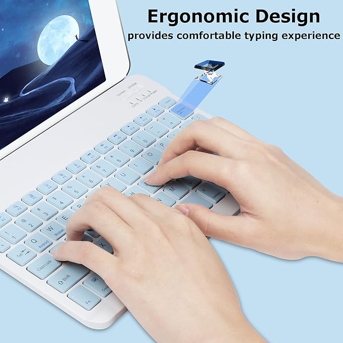 Bluetooth Wireless Keyboard and Mouse Combo,Ultra-Slim Ergonomic Small Rechargeable Bluetooth Keyboard Mouse Set for Apple iPad iPhone Samsung Tablet Phone Android PC Computer Mac Smartphone(Blue)