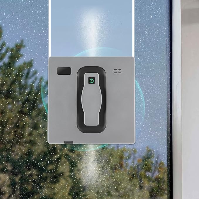 Window Cleaning Robot, Automatic Robot Window Cleaner with Dual Spray Window Vacuum Cleaner Window Cleaner with App & Remote Control, Windows,Tiles, Bathroom Glass (Silver-Gray)