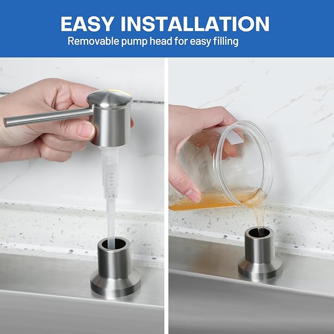 Soap Dispenser for Kitchen Sink, Brushed Nickel Built in Pump Soap Dispensers, Stainless Steel Sink Soap Dispenser or Lotion Dispenser Pump with Above The Sink Refillable 17OZ Large Liquid Bottle