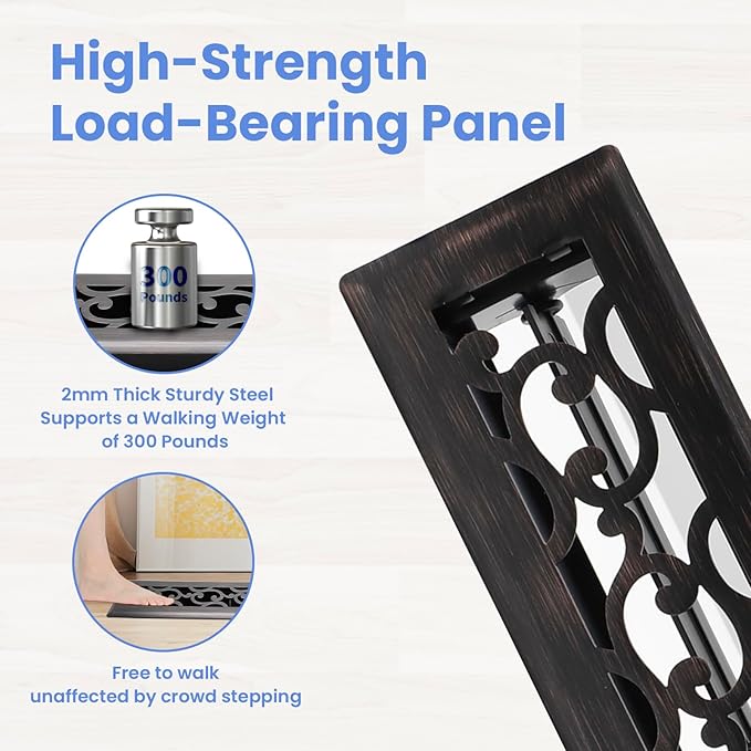 2x12 Inches Heavy Duty Walkable Floor Register - Easy Adjust Air Supply Lever Decorative Floor Vent Covers - Savannah Design Vent Covers for Home - Oil Rubbed Bronze