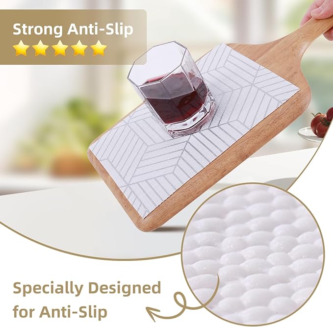 Shelf Liners for Kitchen Cabinets 12in x 10FT, Non Adhesive Cabinet Liner Strong Non-Slip Thickened Silver Geometric Easy to Clean for Shelf, Cabinet, Refrigerator with Knife and Tape Measure