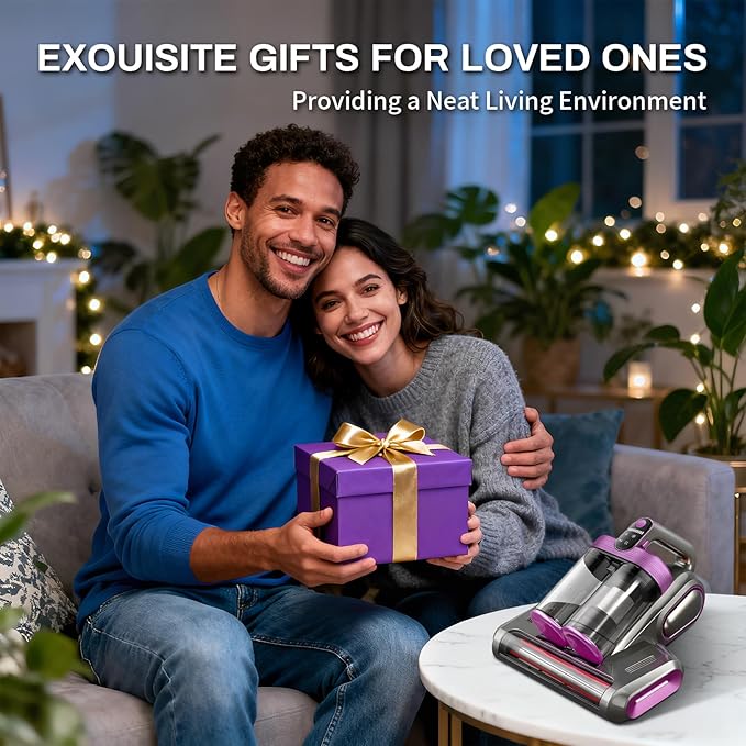 Cordless Mattress Vacuum Cleaner, 16kpa Bed Vacuum Cleaner with 253.7nm Uv-C Light & Ultrasonic Tech Dual Bins for Dust & Widen Suction Port 120w for Bed Sofa & Pet Hair(Purple)