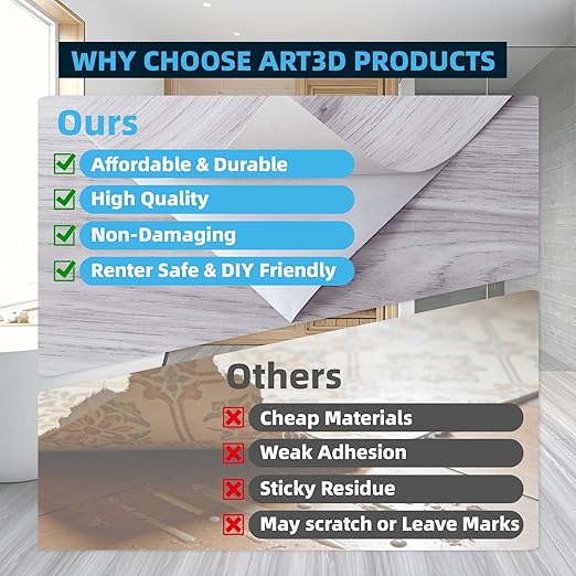Art3d 15 Sq.ft Peel and Stick Floor Tiles, 10Pcs Luxury Vinyl Plank Flooring Wood Look, 36" × 6" Adhesive and Waterproof Tile Sticker for Bedroom, Living Room, Kitchen, White/Grey