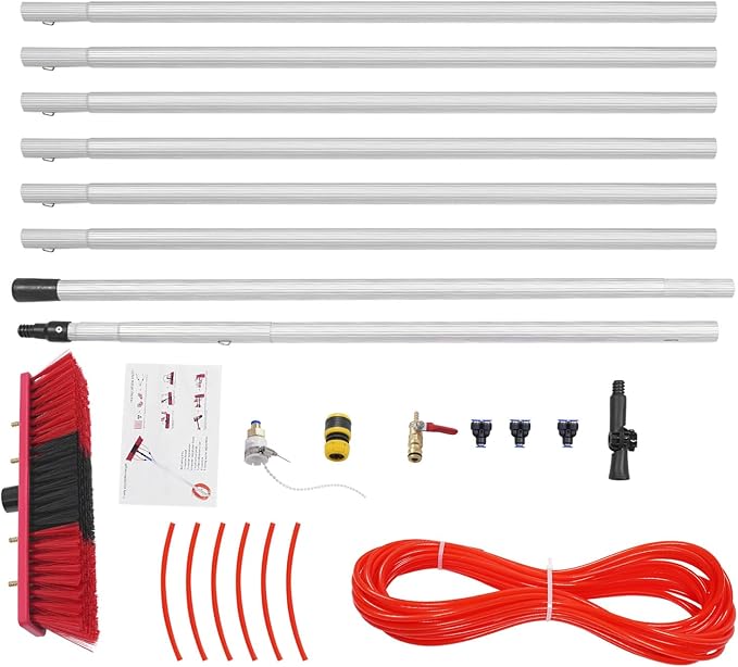 Professional Window Squeegee, 2-in-1 Window Cleaner, Glass Washing Kit, Window Cleaning Tool with Long Handle, Window Cleaning Pole for High Indoor, Outdoor Glass