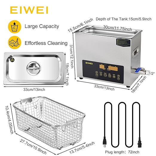 6L Ultrasonic Cleaner Dual-Frequency Professional Digital Stainless Steel Cleaning Machine with Heater Timer for Carburetor, Parts, Circuit Board, Glasses, Denture，Jewelry