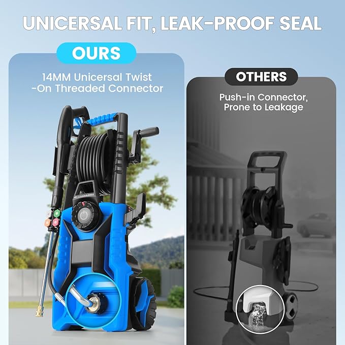 5000 PSI Adjustable Electric Pressure Washer, 2025 New Power Washer Pressure Adjustable (2500PSI-5000PSI) with 33ft Pressure Hose, 4 Nozzle and Detergent Tank for Cars, Upgraded 8053