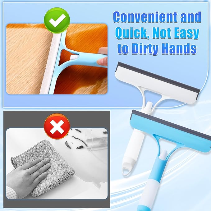 2PC 3 in 1 Window Cleaning Scraper, 3 in 1 Spray Squeegee, Window Squeegee with Spray, for Kitchen, Bathroom, Wall, Glass Windows, Table Top, Car Window (Blue + White)