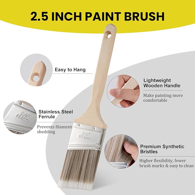 Mister Rui Paint Brush Set with Comb, 2" & 2.5" Angled Sash Brushes, Paint Brush Cleaner Tool, Commercial Grade for Trim, Cabinets & Rollers