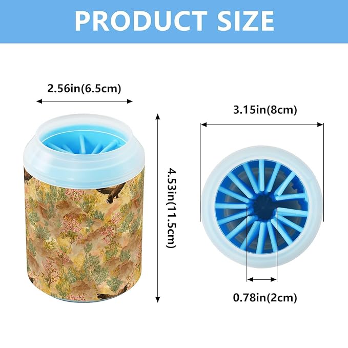 Dog Paw Cleaner Cups for Dogs Pets Foot Washer Paw Scrubber for Medium Small Cats Dogs Cute Cleaning Cup Brown Eagle Flowers Plants Bushes