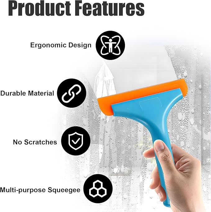 Ziciner Small Silicone Window Squeegee, Car Windshield Water Blade Squeegee, Multifunctional Auto Squeegee with 5.9 Inch Blade and Non-Slip Handle for Car Window, Home Cleaning (Blue-2PCS)