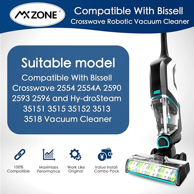 2554A 2590 CROSSWAVE- Replacement Parts for Bissell Crosswave Cordless MAX 2593 2596 2597 Roller Brush Replacement for HydroSteam Plus Series 3515 35151 3513 3518 Vacuums