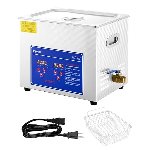 VEVOR 10L Professional Sonic Cleaning, Stainless Steel Industrial Machine with Digital Timer & Heater, Ideal for Jewelry, Dentures, Instruments, and Industrial Parts, 110V, FCC/CE/RoHS Certified
