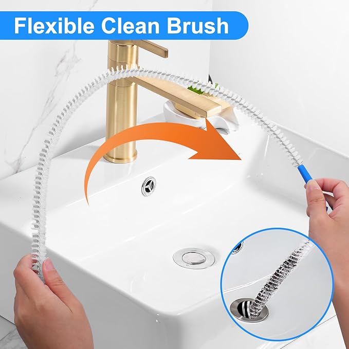 4 Pack Flexible Drain Cleaning Brush, 23.6inch Long Drain Clog Remover Tool with Nylon Bristles Rust-Resistant Sink Unblocker Tool for Toilet Kitchen Shower Sewer Tub