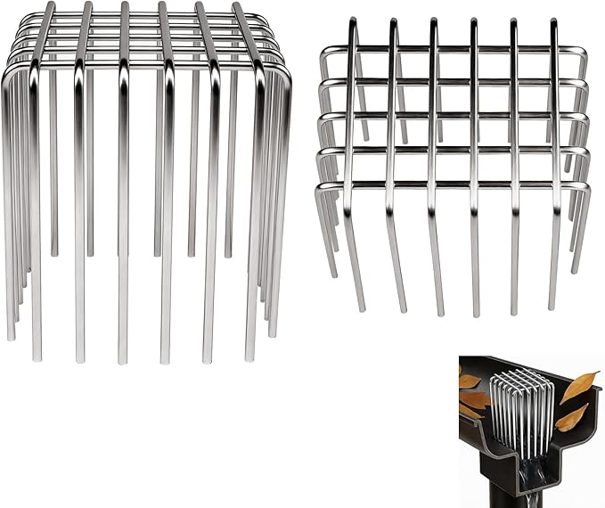 Downspout Gutter Guard 304 Stainless Steel - 2 Pack, 4.7" L ×3.5" W Adjustable Height (3.95") with Flexible Opening Fits 2" x 3" Pipe, Anti-Clogging Filter for Leaves & Protection from Birds/Rodents