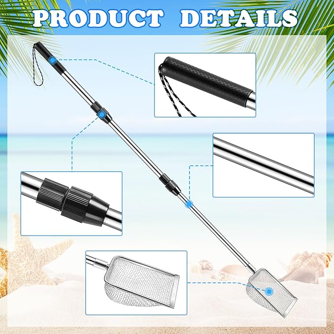 POILKMNI New Upgraded 2 Pcs Shark Tooth Sifter, Beach Sand Sifter, Sand Scoop Shell Scooper for Beach Scoop Shovel Sifter Tool for Picking Up Shells, Shark Tooth Sifter Dipper