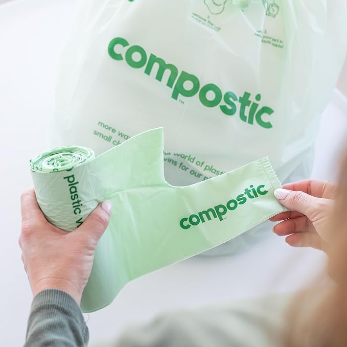 Compostic Home Compostable Trash Bags, 13 Gallon Tall Kitchen Rubbish Bags, Extra Strong & Quickly Breaks Down, 50 Count