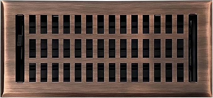 Empire Register Co, Vent Cover - 4x10 inch, Modern Contemporary Design, Antique Copper Finish, Heavy Duty Floor Vent Covers, Metal Damper Attached Vent Covers for Home Floor only