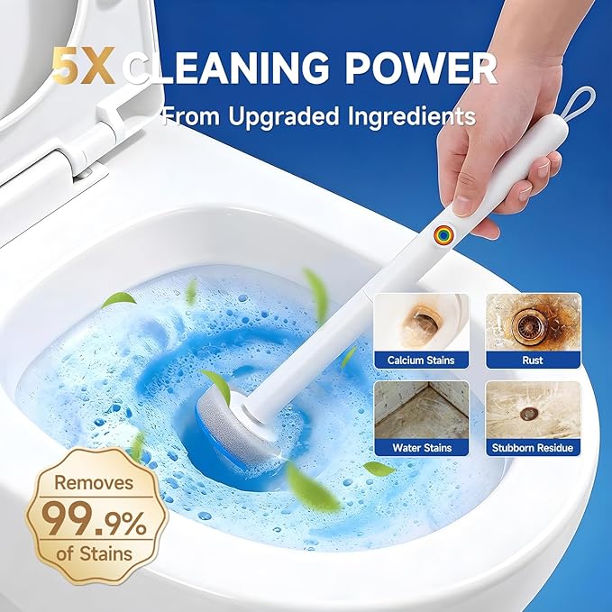 Disposable Toilet Brush Set with 48 Refills for Hygienic Bathroom Cleaning. Toilet Bowl Cleaner Wand Kit Used for Deep Cleaning in Home & Apartment
