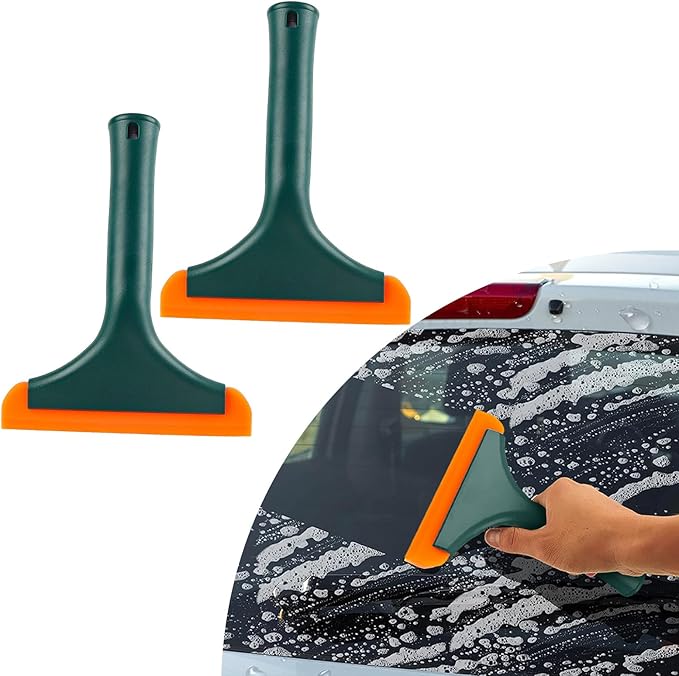 Ziciner Small Silicone Window Squeegee, Car Windshield Water Blade Squeegee, Multifunctional Auto Squeegee with 5.9 Inch Blade and Non-Slip Handle for Car Window, Home Cleaning (Dark Green-2PCS)