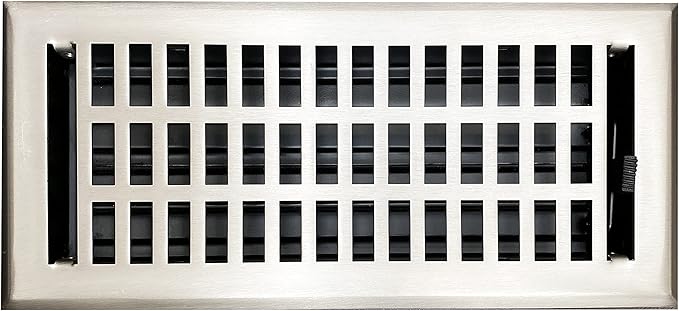 Empire Register Co, Decorative Air Vent Covers - 4x10 inch, Modern Contemporary Design, Brushed Nickel Finish, Heavy Duty Walkable Floor Register, Metal Damper Attached
