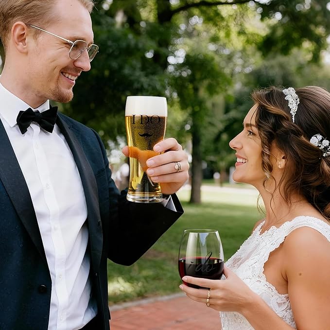AW BRIDAL Wedding Gifts for Couples 2026, Mr and Mrs Wine Glasses and Beer Mug Set, Engagement Gift for the Couple, Bride and Groom Wedding Glasses with Wine Stopper, Bridal Shower Gifts for Bride