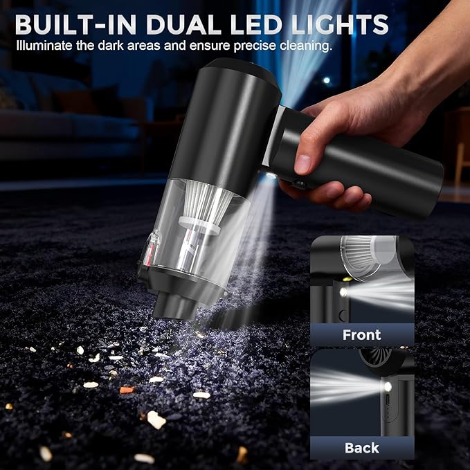 Car Vacuum Cordless: 12000Pa 2 in 1 Handheld Vacuum & Blower - Hand Vacuum Portable Cordless with Led Light, Multi-Nozzles for Car, Home, Office, Pet, Hair