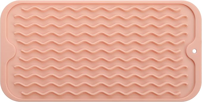 Silicone Dish Drying Mat for Multiple Usage,Easy clean,Eco-friendly,Heat-resistant Silicone Mat for Kitchen Counter or Sink,Refrigerator or Drawer Liner Pink S 12 inches x 6 inches