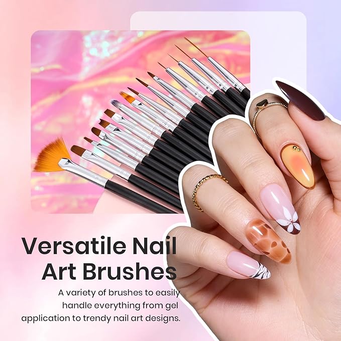 Beetles 31pcs Nail Art Brushes, Dotting Tools, Nail Art Pens, Dust Brush, Striping Liner Fingernail Drawing Pens with Palette Holder All in One for Starter Manicure Design Set