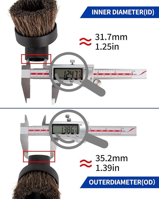 Round Horse Hair Brush Vacuum Attachment for Shark Vacuum Brush Attachment with 1-1/4” to 1-3/8” Adapter, For Shark Vacuum Attachments, for Dusting Car Seats & Upholstery, 2 Pack