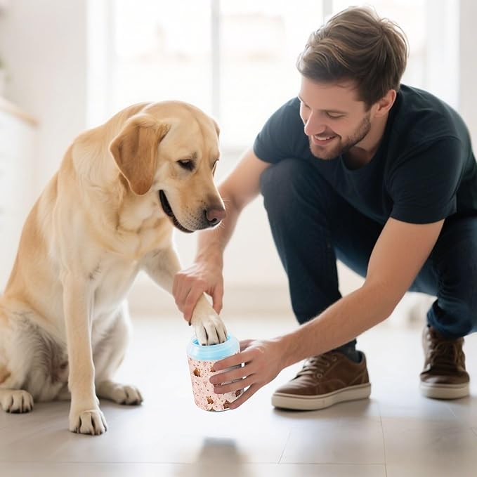 Dog Paw Cleaner Cups for Dogs Pet Foot Washer Paw Scrubber for Medium Small Large Dogs Cats Cleaning Cup Pink Bears Cabins Plants
