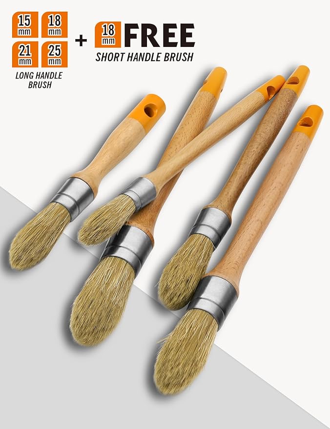 ROLLINGDOG Trim Paint Brushes - 5PC Round Trim Brushes,Long Handle Paint Brush Set for Windows,Walls,Doors(15mm,18mm,21mm,25mm),18mm Stubby