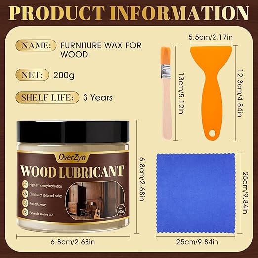 Beeswax Furniture Polish, Wood Wax, Beeswax for Wood, Reduces Noise, Suitable for The Maintenance and Care of Household Wooden Furniture Such as Tables, Chairs, and Floors, 7.05 Oz