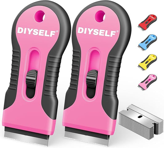 DIYSELF 2 Pack Razor Blade Scraper, 10 PCS Spare Razor Blades, Enhanced Razor Scraper, Razor Blade Scraper Tool for Glass Top Stove, Multipurpose Glass Scraper, Razor Scraper Tool for Paint, Sticker