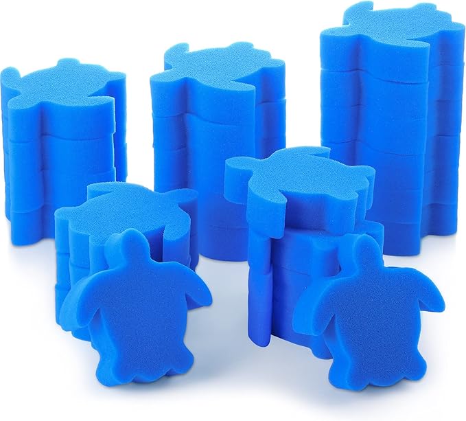 Chuangdi 24 Pieces Hot Tub Sponge, Turtle Oil Scum Absorbing Absorber for Spa and Swimming Pool (Blue)