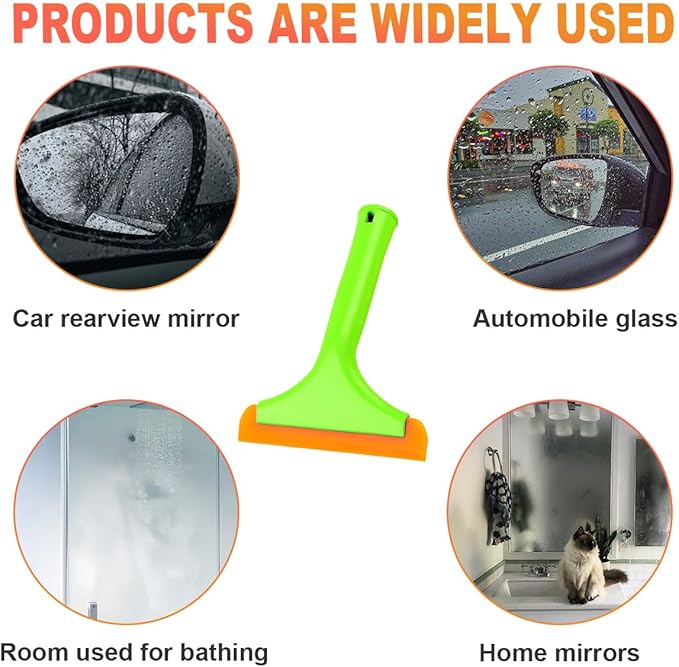 2PCS Small Silicone Window Squeegee, 5.9 Inch Car Windshield Water Blade Squeegee with Non-Slip Handle, All-Purpose Cleaning Squeegee for Car Windshield, Window, Mirror (Black+Light Green)