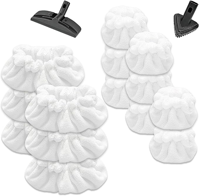 6 Pack Large Rectangle Bonnets + 8 Pack Small Triangle Bonnets Compatible with Dupray & Awasky Steam Cleaner etc, Universal Steam Mop Pads Reusable Washable Microfiber Steam Cleaner Accessories