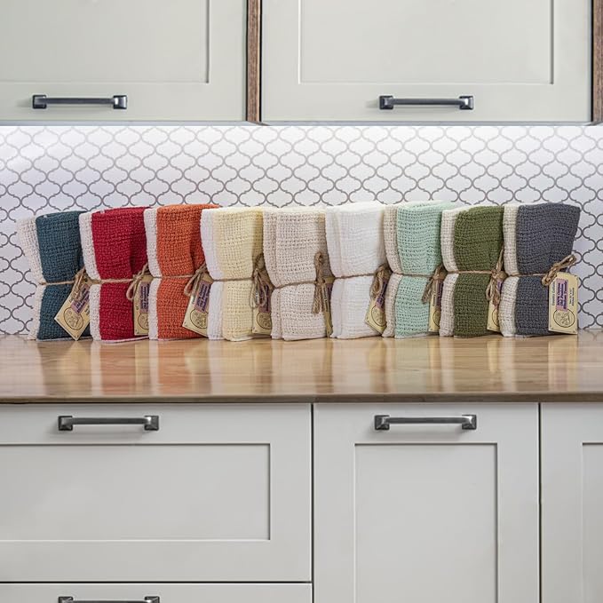 Old Fashion 100% Cotton Kitchen Towels - Set of 2-24"x15" (Mint Green/Natural)