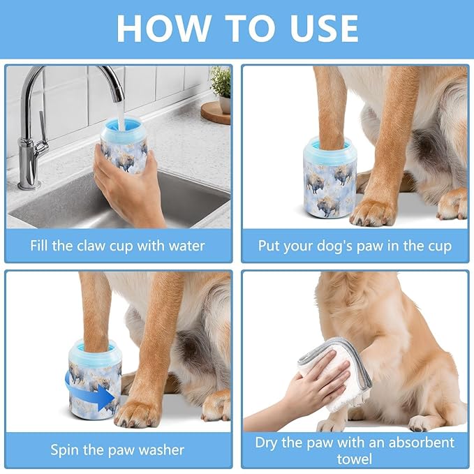 Dog Paw Cleaner Cups for Dogs Pet Foot Washer Paw Scrubber for Medium Small Large Dogs Cats Cleaning Cup Blue Bison Grass Snowflakes