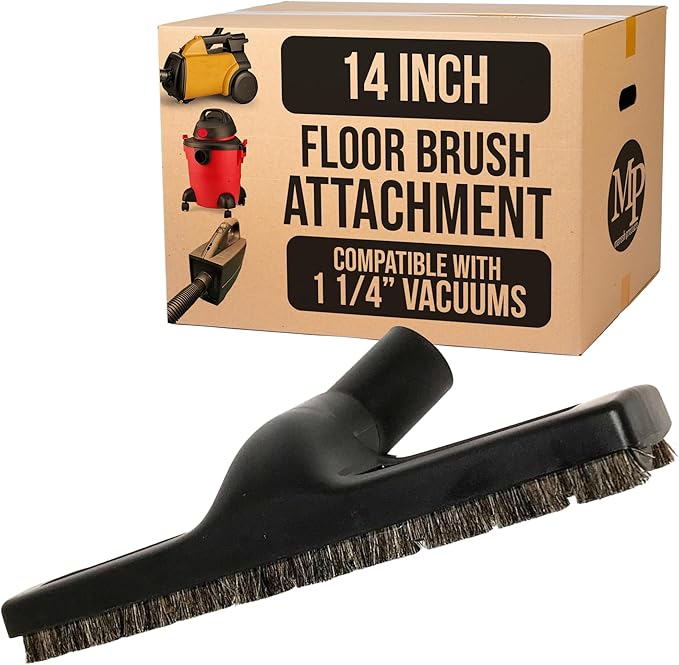 MP Maresh Products Vacuum Brush Attachment for Hardwood and Bare Floors or Walls - Wall Brush for Cleaning with Natural Horse Hair Bristles - 1 1/4 Inch Female ID Connection - 14-Inch with Wheels